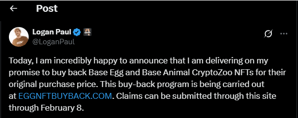 Logan Paul's tweet